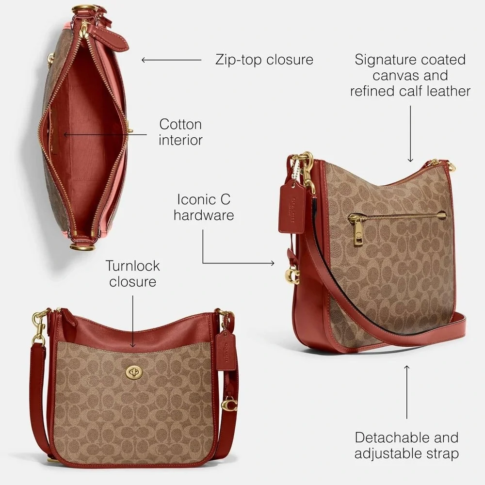 Coach Chaise Crossbody Bag In‎ Signature Canvas Tan Rust - C8487